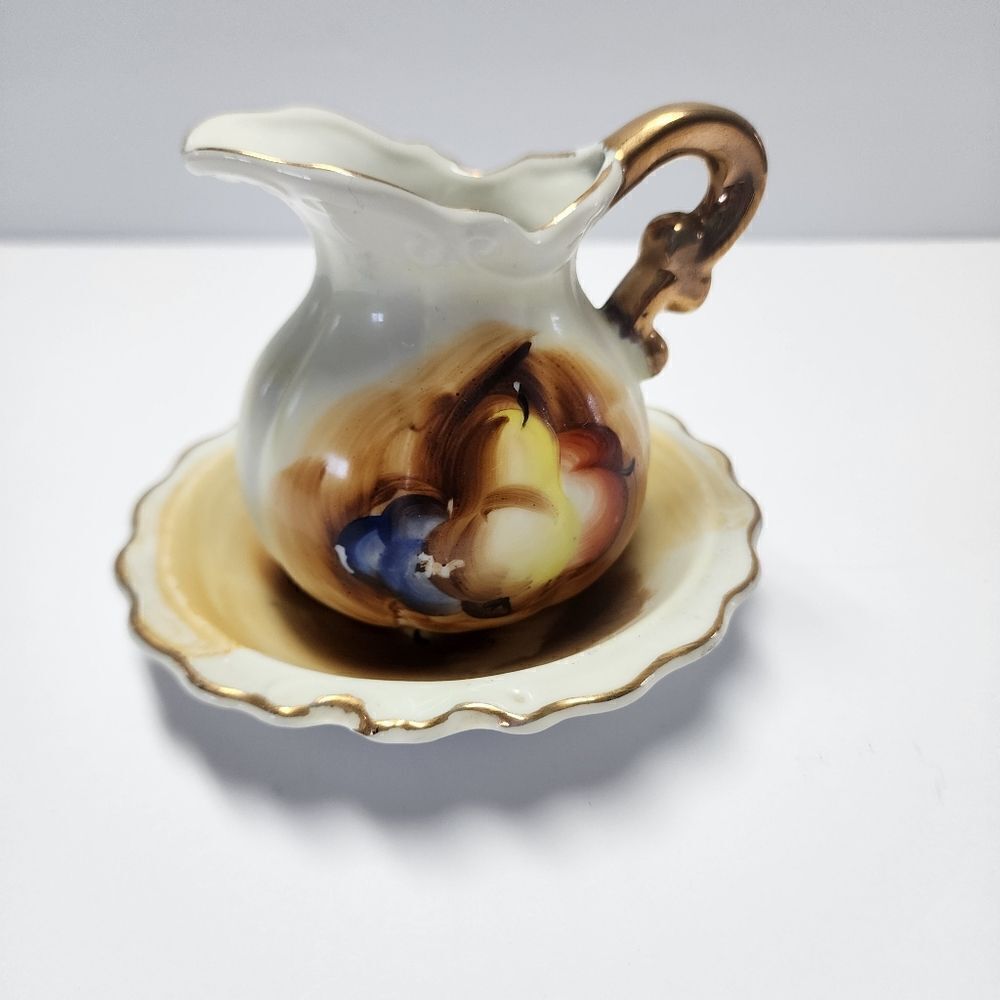 Vintage Norcrest Hand Painted Mini Pitcher and Bowl Set